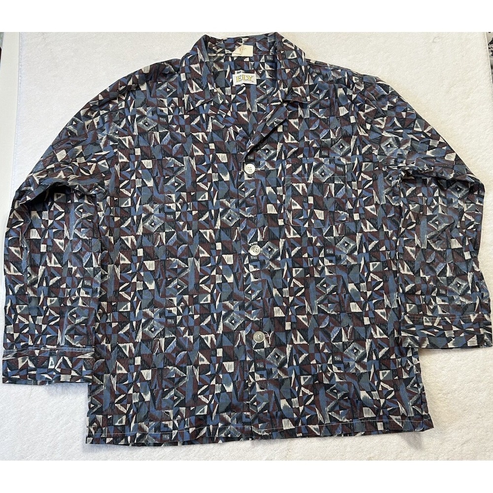 Ely Mens Size M Bue Red Long Sleeve Geometric Print Button Down Shirt (T1)